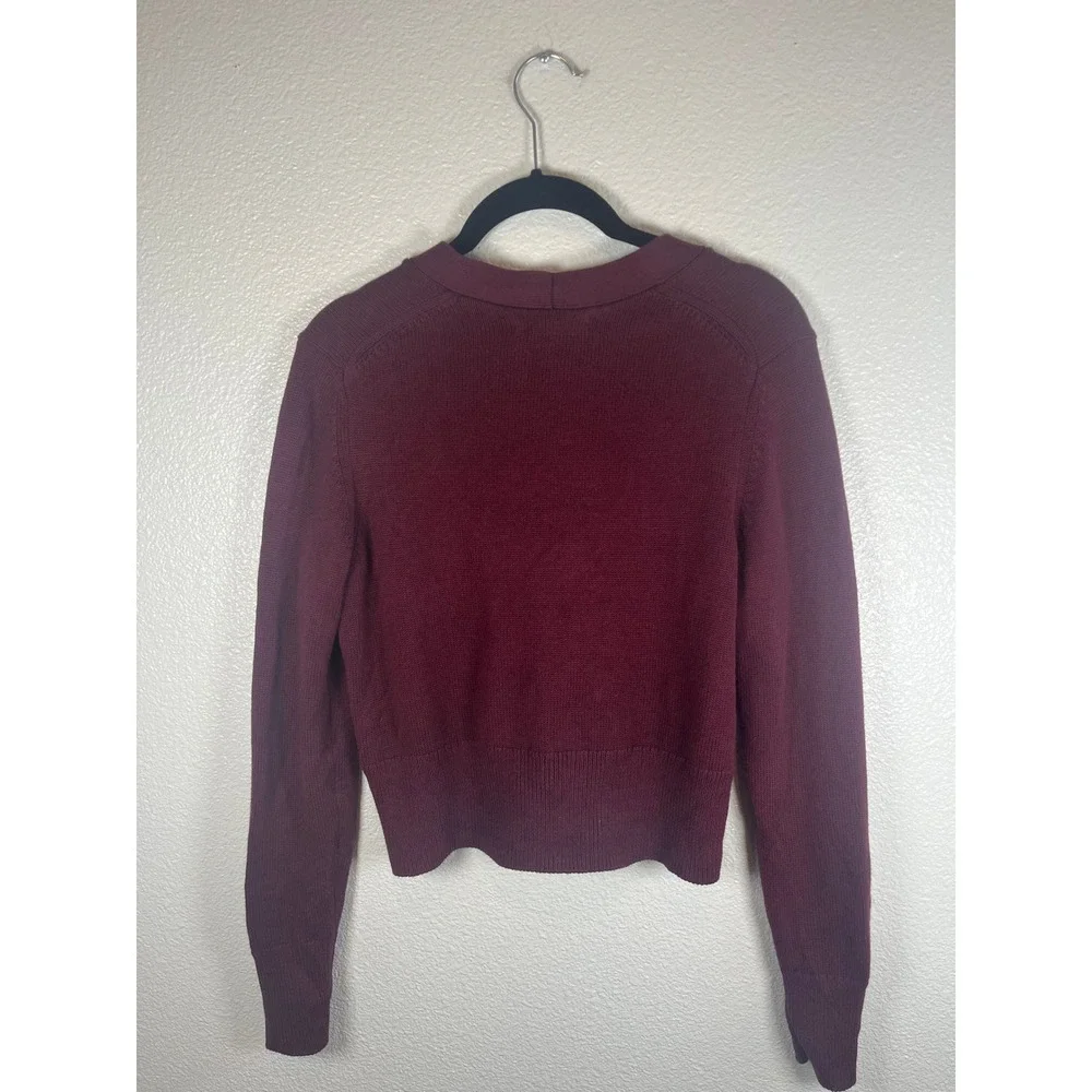 FLAW Banana Republic Cropped V-Neck Cardigan Sweater Button Front Burgundy XS - Picture 6 of 7